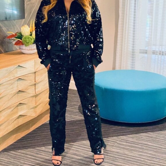 Ladies Black Sequin Dressy Track Suit Set -
(Small) - ONE REMAINING - Picture 6 of 6